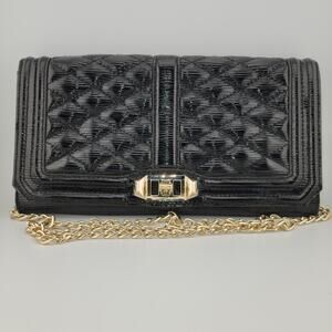 Rebecca Minkoff Patent Leather Quilted Clutch Black Handbag